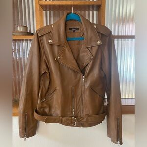 Quince Leather Moto Jacket, Cognac, size L Like New